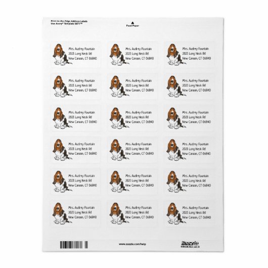 Funny Puppy Dog Cartoon Cute Basset Hound Etiket (Full Sheet)