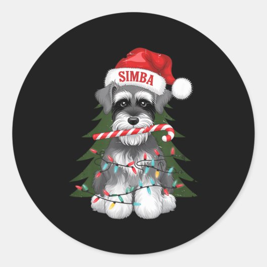 Funny Puppy Dog Christmas Holiday With Candy Cane Ronde Sticker (Voorkant)