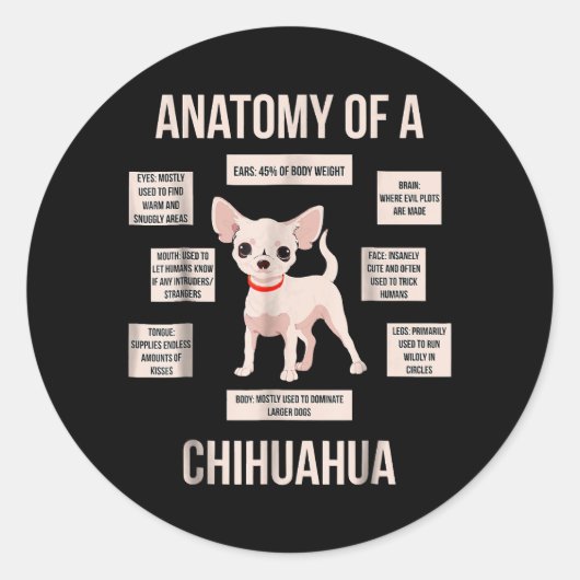 Funny Puppy Gift Anatomie van een Chihuahua Ronde Sticker (Voorkant)