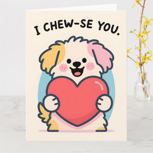 Funny Puppy Love Valentine Greeting Card Kaart (Gele Bloem)