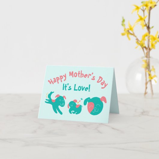 Funny Puppy Love van Dog Cute Moederdag Kaart (Gele Bloem)