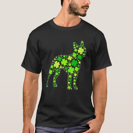 Funny Puppy Shamrock Boston Terrier Dog St Patrick T-shirt (Voorkant)