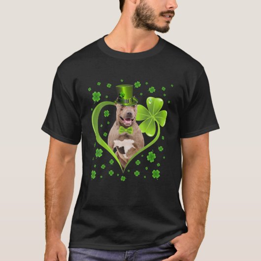 Funny Puppy Shamrock Pitbull Dog St. Patrick's Day T-shirt (Voorkant)