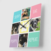 Funny Puppy Slaap Eet Herhaal Hondenliefhebber Pas Vierkante Klok (Hoek)