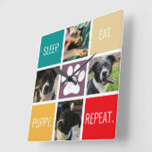 Funny Puppy Sleep Eat Herhaal Hondenliefhebber Kle Vierkante Klok (Hoek)