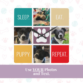 Funny Puppy Sleep Eat Herhaal Hondenliefhebber Kle Vierkante Klok
