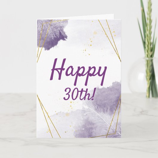 Funny Purple 30th Birthday Watercolor, Gold Frame Kaart (Voorkant)