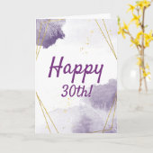 Funny Purple 30th Birthday Watercolor, Gold Frame Kaart (Gele Bloem)