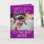 Funny Purple Floral Photo Sister 50th Birthday Kaart<br><div class="desc">Funny Purple Floral Photo Sister 50th Birthday, an elegant and aantrekkelijk design for any sister. Do you need any sister 50th birthday cards, little sister 50th birthday cards, big sister 50th birthday cards or happy 50th birthday card for sister, this one is for you. The design features a nice foto...</div>