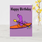 Funny Purple Seal Kayaking Cartoon Kaart (Gele Bloem)