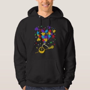 Funny Puzzle Heart Lacrosse Autism Awareness Manne Hoodie