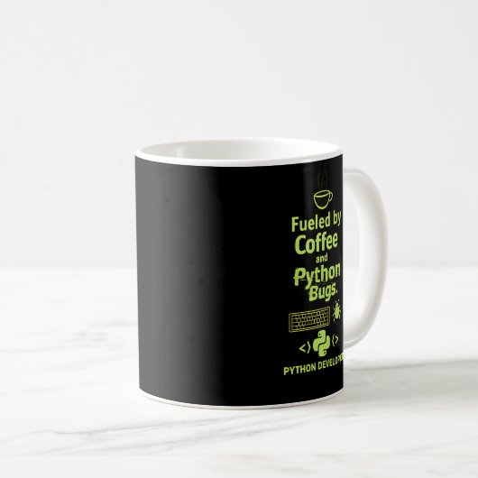 Funny Python Developer – Fueled by Coffee bugs  Koffiemok (Voorkant rechts)