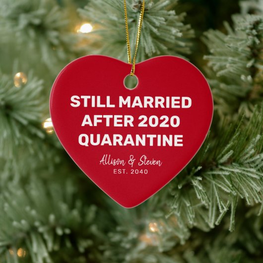 Funny Quarantine 2020 Red Heart Couples Names Keramisch Ornament (Boom)