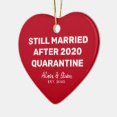 Funny Quarantine 2020 Red Heart Couples Names Keramisch Ornament (Links)