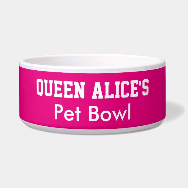 Funny Queen Dog Pink Pet Bowl PERSONALIZE NAAM Voerbakje (Voorkant)