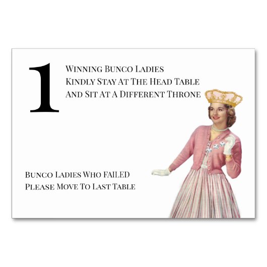 Funny Queen Table One Bunco Kaart (Voorkant)