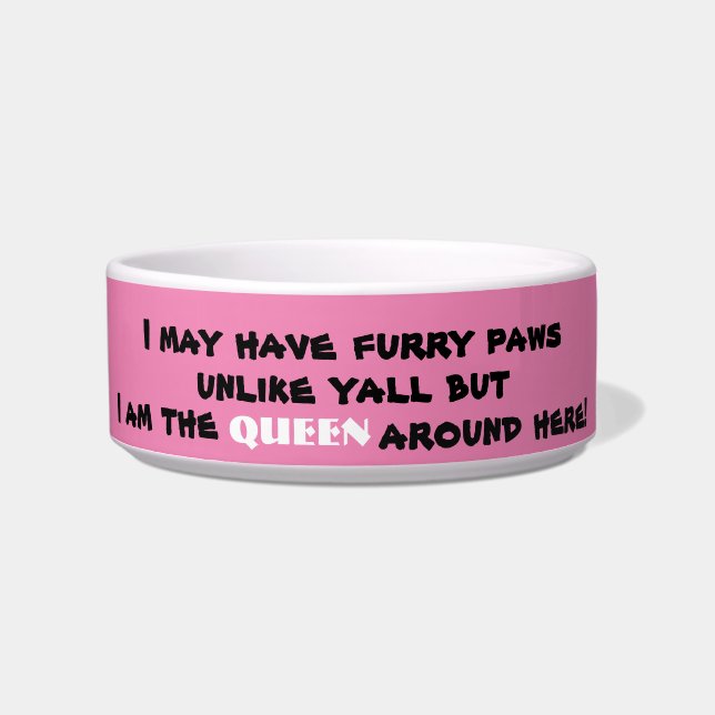 Funny Queen Vrouw Pink Bowl Voerbakje (Voorkant)
