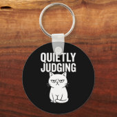 Funny Quietly Judging Sarcastic Crazy Cat Lover Gr Sleutelhanger (Voorkant)