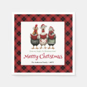 Funny quirky chickens Christmas napkin custom name Servet (Voorkant)