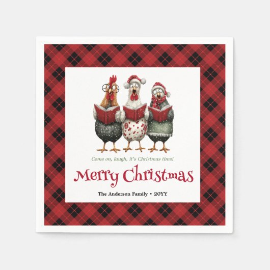 Funny quirky chickens Christmas napkin custom name Servet (Voorkant)