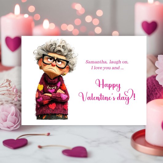 Funny Quirky Grumpy Lady Valentine’s Day Card Feestdagenkaart