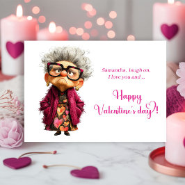 Funny Quirky Lady Bringing Fun Valentine Feestdagenkaart