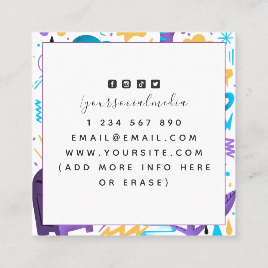 Funny Quirky Pattern Graphic Designer Illustrator Vierkante Visitekaartje (Achterkant)