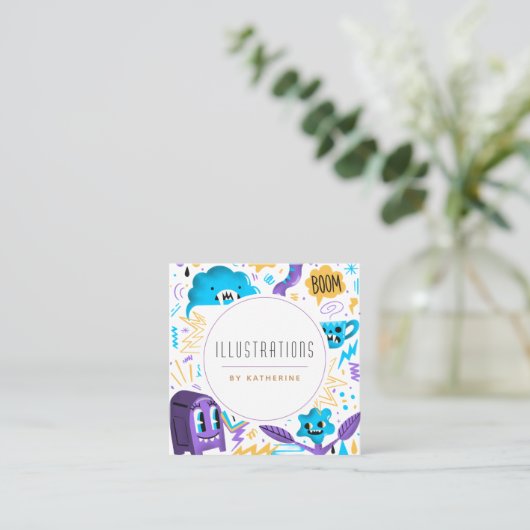 Funny Quirky Pattern Graphic Designer Illustrator Vierkante Visitekaartje (Staand voorkant)