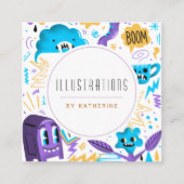 Funny Quirky Pattern Graphic Designer Illustrator Vierkante Visitekaartje (Voorkant)
