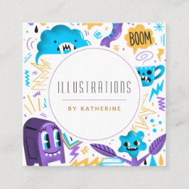 Funny Quirky Pattern Graphic Designer Illustrator Vierkante Visitekaartje