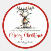 Funny quirky reindeer sticker with Christmas light (Voorkant)