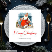 Funny Quirky Santa Hand-Lettered Christmas Napkins Servet