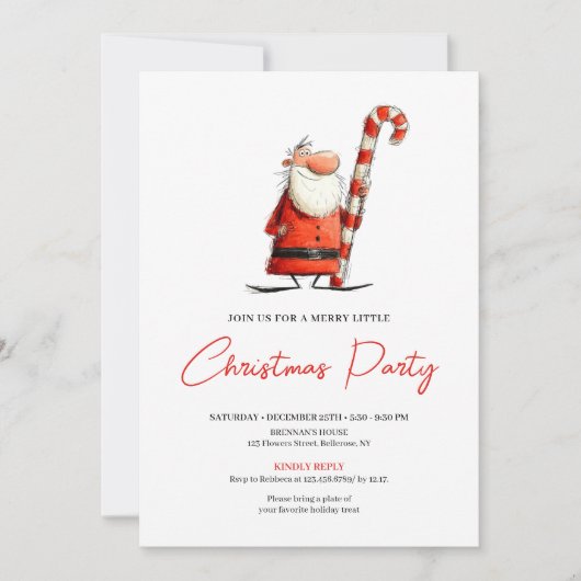 Funny Quirky Santa Hand-Lettered Party Invite Kaart (Voorkant)