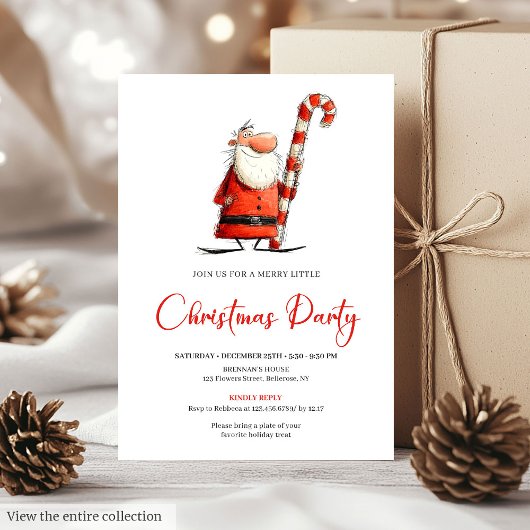 Funny Quirky Santa Hand-Lettered Party Invite Kaart