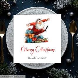 Funny Quirky Santa Red Green Christmas Napkins Servet
