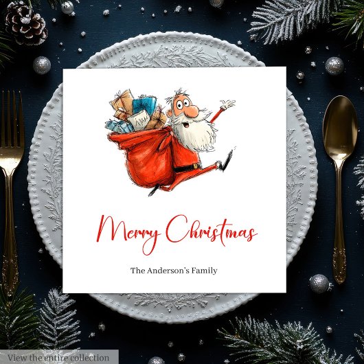 Funny Quirky Santa Red Green Dinner Napkins Servet