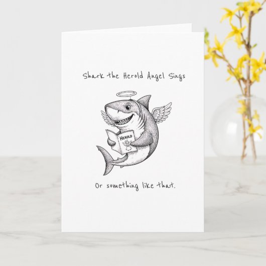 Funny Quirky Shark The Harold Angel Sing Christmas Kaart (Gele Bloem)