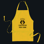 Funny quote aprons for adult boyfriend or husband standaard schort<br><div class="desc">Funny quote aprons for adult boyfriend or husband. Cute cartoon penguin with chef hat and personalizable text. Humorous BBQ / Kitchen aprons for men in beige yellow and white.</div>