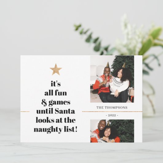 Funny Quote Family Photo Minimalist Gold Glitter Feestdagenkaart (Staand voorkant)