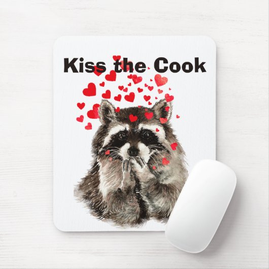 Funny Quote Kiss de Cook Cute Raccoons, Animal Mo Muismat (Met muis)