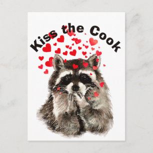 Funny Quote Kus the Cook Cute Raccoons, Animal Briefkaart