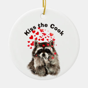 Funny Quote Kus the Cook Cute Raccoons, Animal Keramisch Ornament