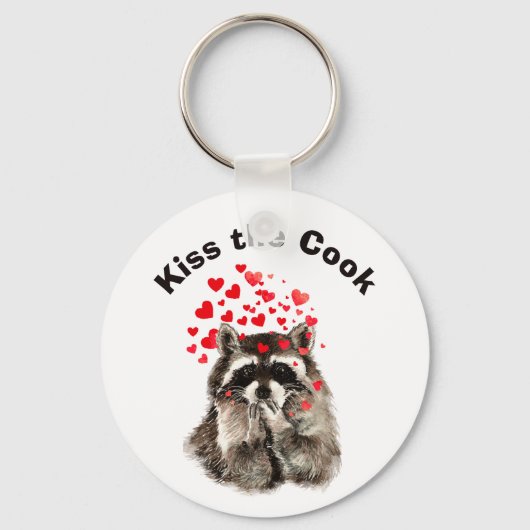 Funny Quote Kus the Cook Cute Raccoons, Animal Sleutelhanger (Voorkant)