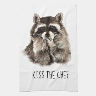 Funny Quote Kus the Cook Cute Raccoons, Animal Theedoek