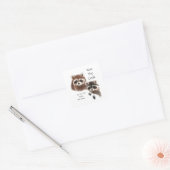 Funny Quote Kus the Cook Cute Raccoons, Animal Vierkante Sticker (Envelop)