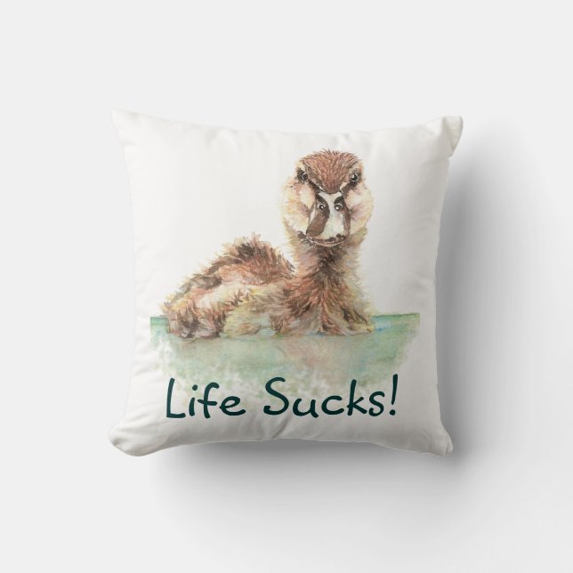 Funny Quote, Life Sucks, Angry Duck, Bird Kussen (Voorkant)