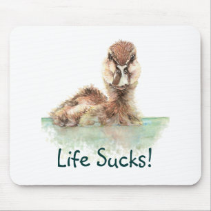 Funny Quote, Life Sucks, Angry Duck, Bird Muismat