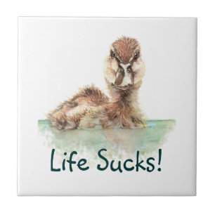 Funny Quote, Life Sucks, Angry Duck, Bird Tegeltje