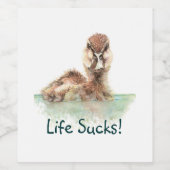 Funny Quote, Life Sucks, Angry Duck, Bird Wijn Etiket (Enkel label)