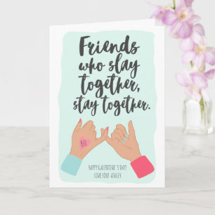 Funny quote pinkie galentine 3 foto's collage mint kaart